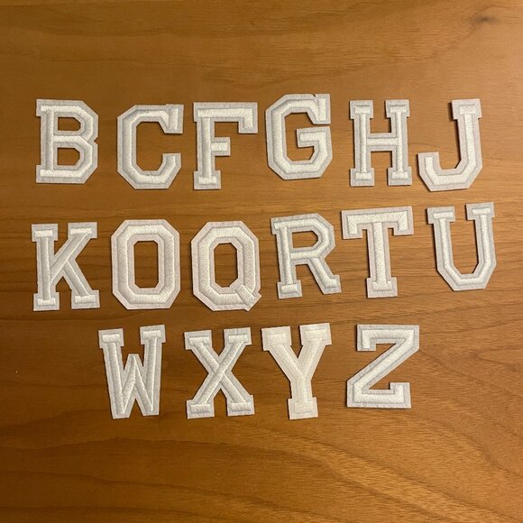 Iron On Patches 16 PCS White Alphabet (SKU: 65MI) - Picture 1 of 2